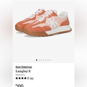 Sam Edelman Langley Lace Up Sneaker Coral/white Suede 9.5 worn 1 time